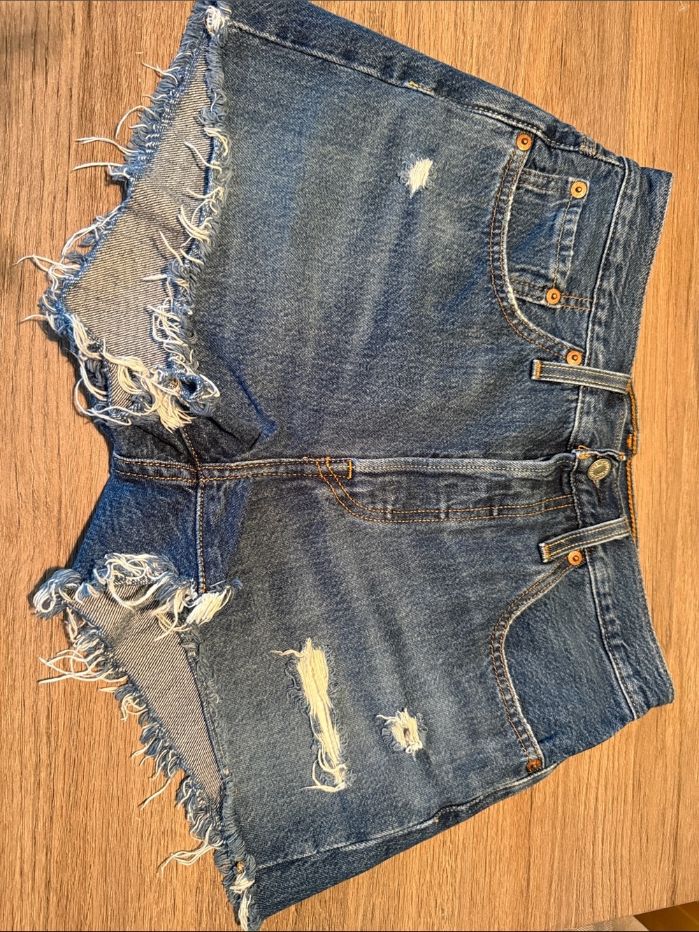 Levi's Dark Blue Distressed buttonfly Denim Cutoff Shorts